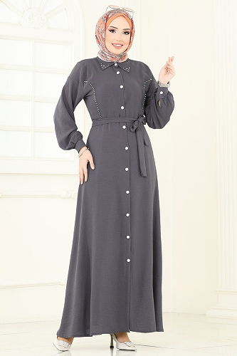 moda selvim Dress 316HBS856 Anthracite - Thumbnail