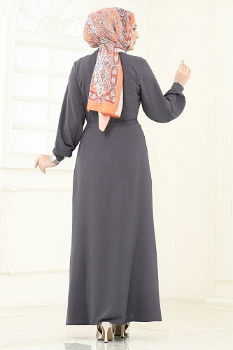 moda selvim الفستان رمادي غامق 316HBS856 - Thumbnail