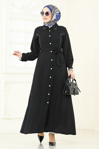 moda selvim الفستان أسود 316HBS856 - Thumbnail