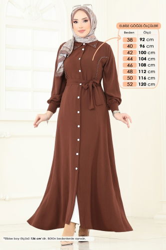 moda selvim الفستان بني 316HBS856 - Thumbnail