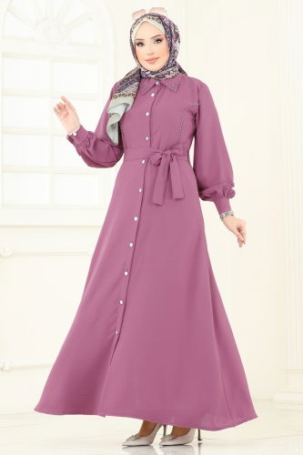 moda selvim الفستان ليلكي غامق 316HBS856 - Thumbnail