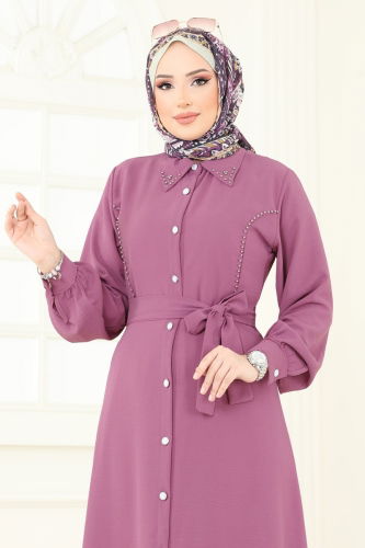 moda selvim الفستان ليلكي غامق 316HBS856 - Thumbnail