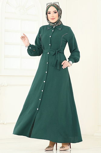 moda selvim Dress 316HBS856 Emerald - Thumbnail