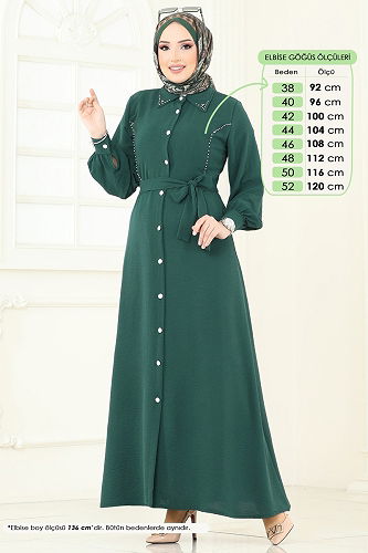 moda selvim Dress 316HBS856 Emerald - Thumbnail