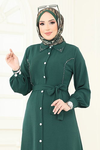 moda selvim الفستان زيتي 316HBS856 - Thumbnail