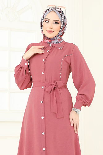 moda selvim Dress 316HBS856 Rose Dried - Thumbnail