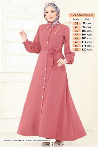 moda selvim Dress 316HBS856 Rose Dried - Thumbnail