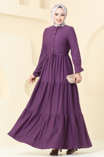 moda selvim Dress 3176MH427 Dark Lilac - Thumbnail