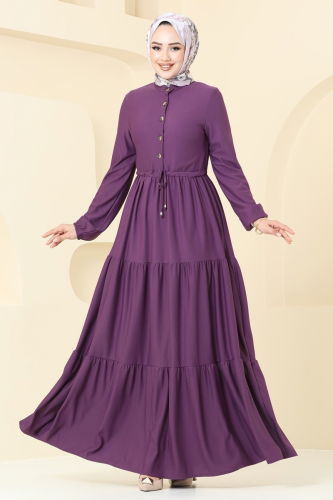 moda selvim Dress 3176MH427 Dark Lilac - Thumbnail