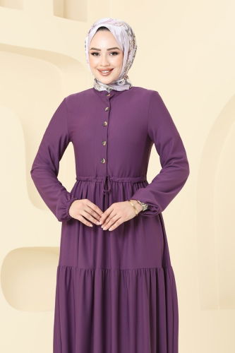 moda selvim Dress 3176MH427 Dark Lilac - Thumbnail