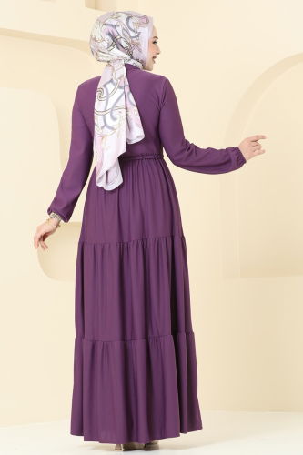 moda selvim Dress 3176MH427 Dark Lilac - Thumbnail