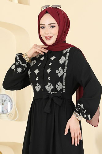 moda selvim الفستان أسود 317ASN888 - Thumbnail