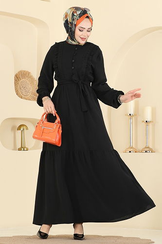 moda selvim الفستان أسود 318ASN888 - Thumbnail