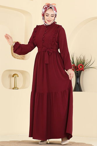 moda selvim الفستان خمري 318ASN888 - Thumbnail