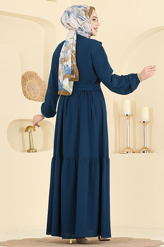 moda selvim Dress 318ASN888 Indigo - Thumbnail