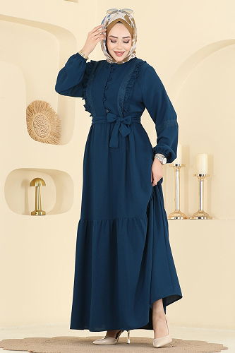 moda selvim Dress 318ASN888 Indigo - Thumbnail