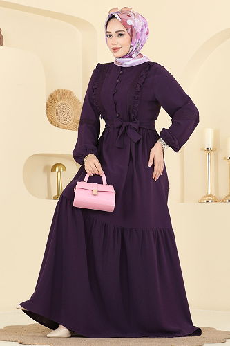 moda selvim Dress 318ASN888 Purple - Thumbnail