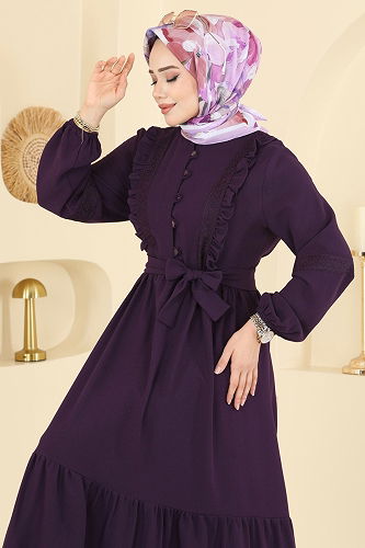 moda selvim الفستان أرجواني 318ASN888 - Thumbnail