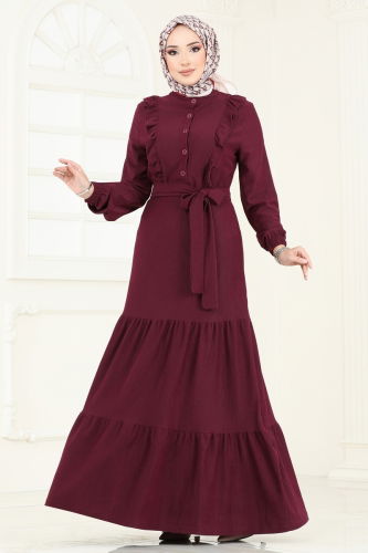 moda selvim Dress 318DVL817 Damson - Thumbnail