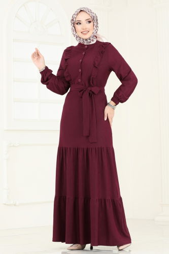 moda selvim Dress 318DVL817 Damson - Thumbnail