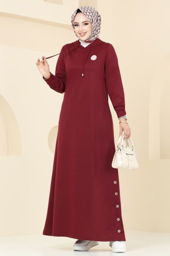 moda selvim Dress 319DVL817 Burgundy - Thumbnail