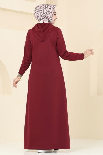 moda selvim Dress 319DVL817 Burgundy - Thumbnail