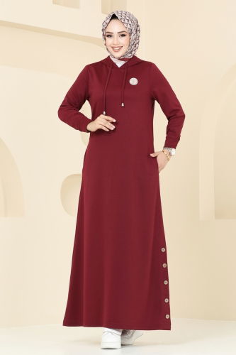 moda selvim Dress 319DVL817 Burgundy - Thumbnail