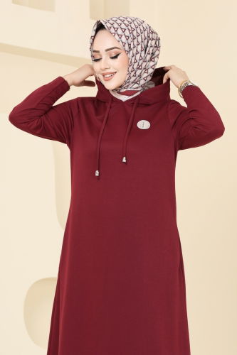 moda selvim Dress 319DVL817 Burgundy - Thumbnail