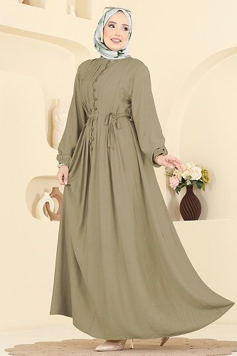 moda selvim الفستان أخضر عشبي 320ASN888 - Thumbnail