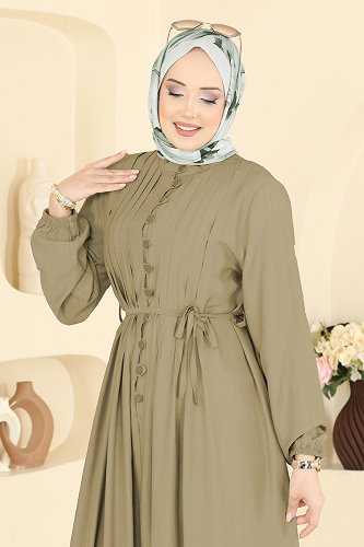 moda selvim الفستان أخضر عشبي 320ASN888 - Thumbnail