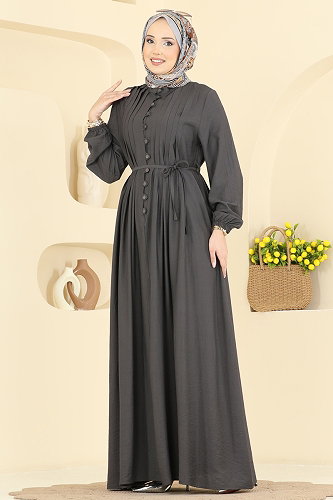 moda selvim الفستان رمادي غامق 320ASN888 - Thumbnail