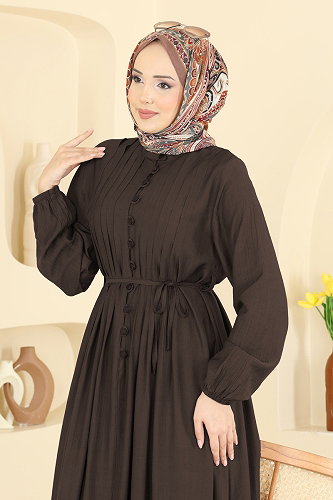 moda selvim الفستان بني غامق 320ASN888 - Thumbnail