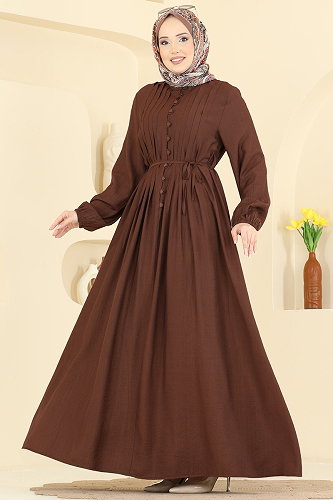 moda selvim الفستان بني 320ASN888 - Thumbnail