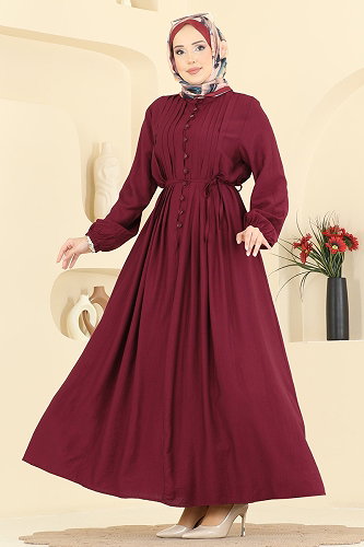 moda selvim الفستان خمري 320ASN888 - Thumbnail