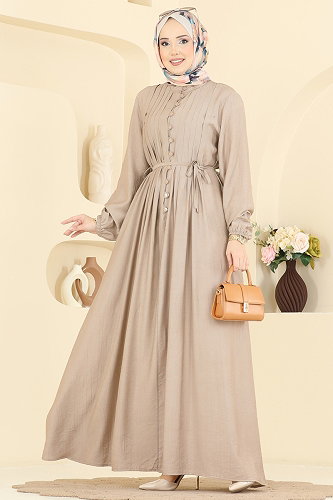 moda selvim الفستان كريمي 320ASN888 - Thumbnail