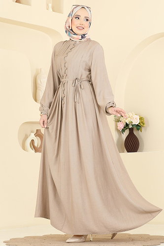 moda selvim الفستان كريمي 320ASN888 - Thumbnail
