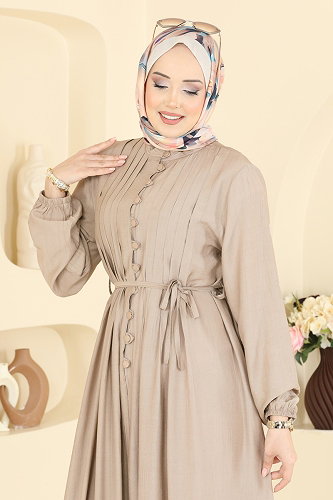 moda selvim الفستان كريمي 320ASN888 - Thumbnail
