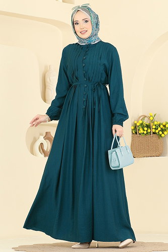 moda selvim الفستان بترولي 320ASN888 - Thumbnail