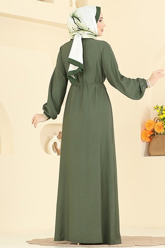moda selvim الفستان اخضر عفني 320ASN888 - Thumbnail