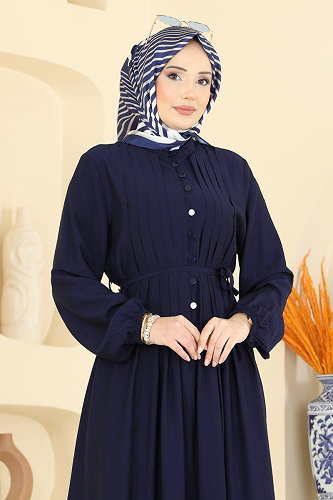 moda selvim Dress 320ASN888 Navy Blue - Thumbnail