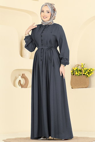 moda selvim الفستان رمادي غامق 320ASN888 - Thumbnail