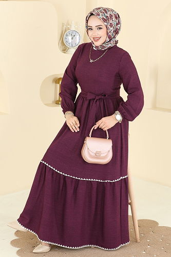 moda selvim Dress 3253HBS856 Damson - Thumbnail