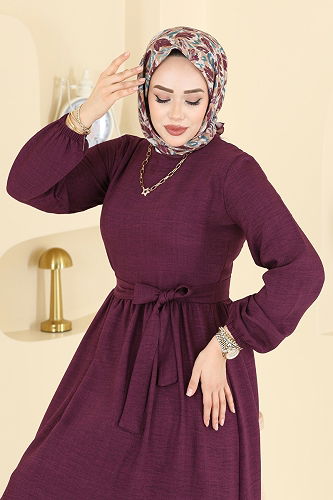 moda selvim Dress 3253HBS856 Damson - Thumbnail