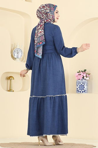 moda selvim Dress 3253HBS856 Light Navy Blue - Thumbnail
