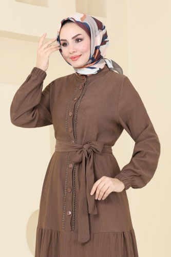 moda selvim Dress 325DVL817 Brown - Thumbnail