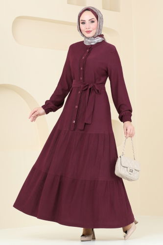 moda selvim Dress 325DVL817 Damson - Thumbnail