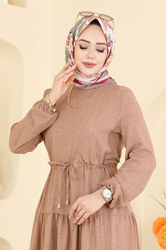 moda selvim Dress 3261HBS856 Biscuit - Thumbnail