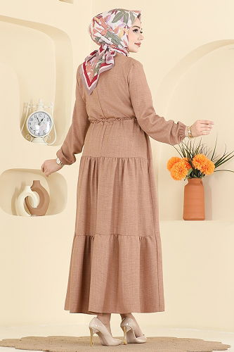 moda selvim الفستان عسلي فاتح 3261HBS856 - Thumbnail