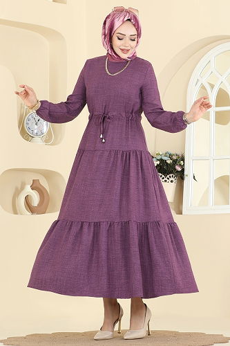 moda selvim Dress 3261HBS856 Dark Lilac - Thumbnail
