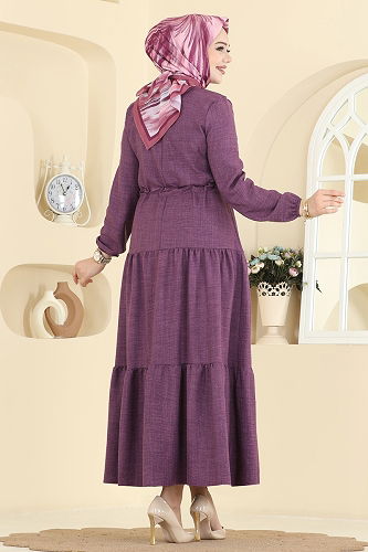 moda selvim Dress 3261HBS856 Dark Lilac - Thumbnail